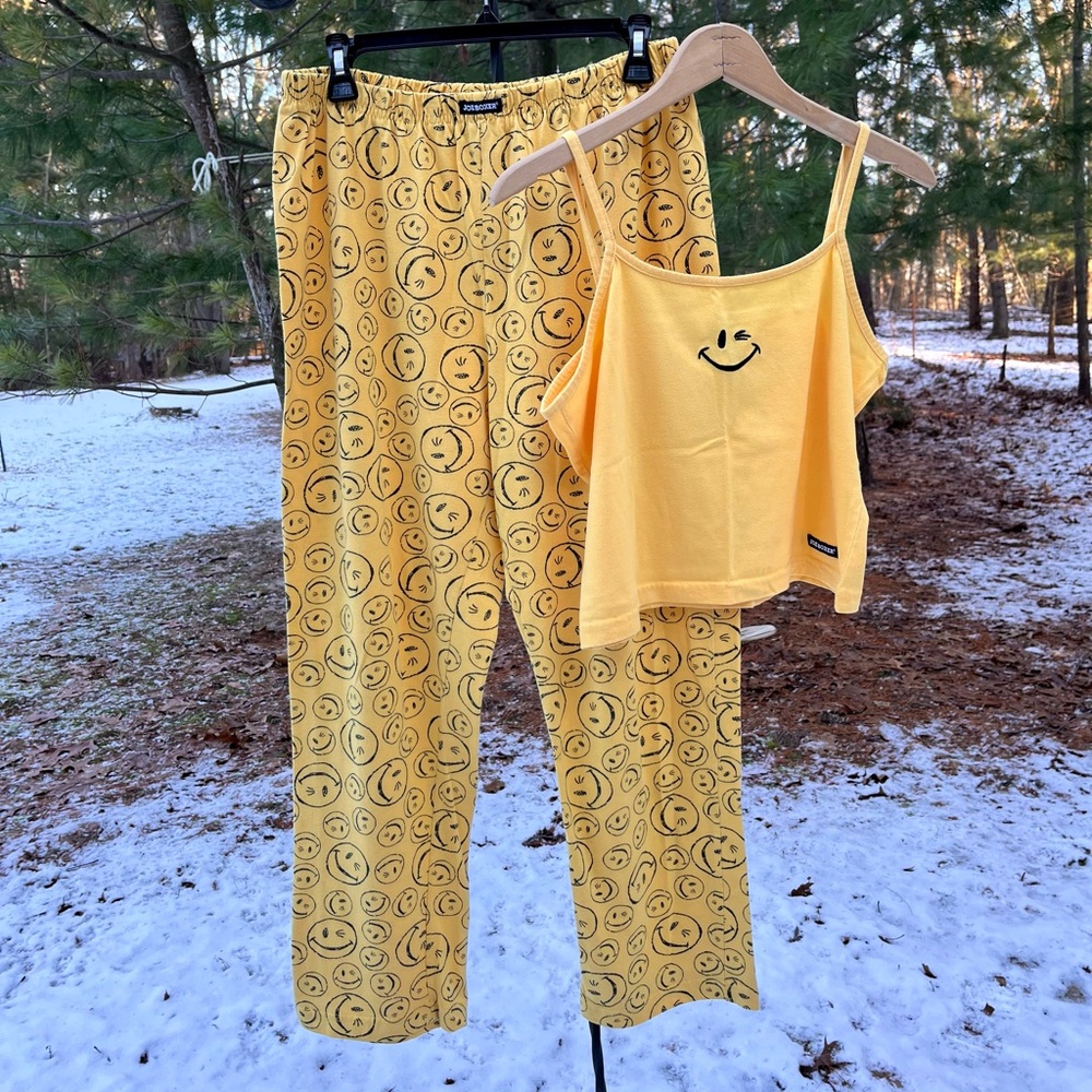 90s Joe Boxer Smiley Face Pajamas 2-Piece Set Womenโs Size XL - Picture 1 of 15